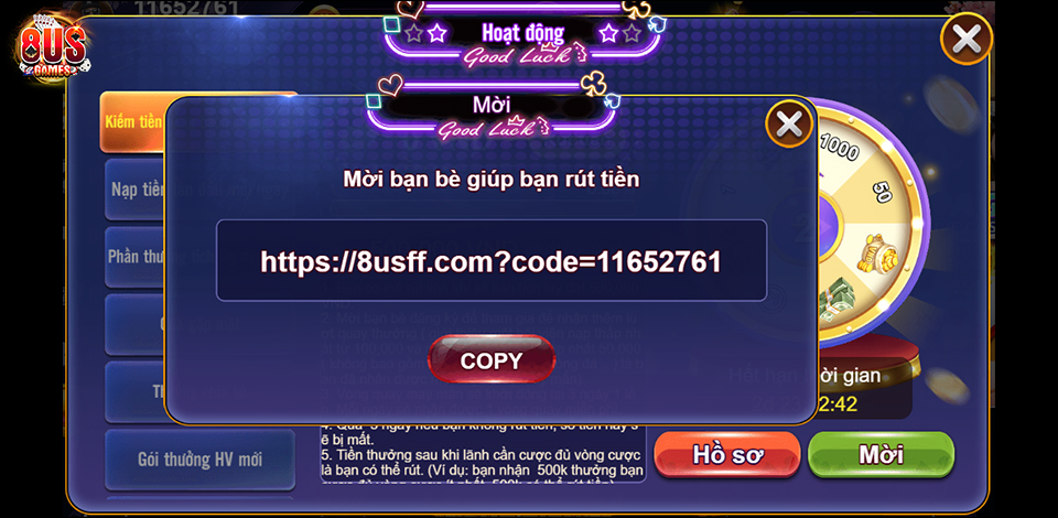 Tạo mã giới thiệu của bạn trong phần Hoạt động - Kiếm tiền từ quảng cáo.